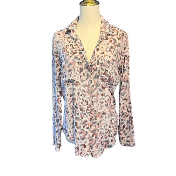 Bella Dahl Brown/Tan Animal Print High/Low Women's Button Down.  Size Small - Picture 1 of 7